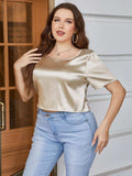 Plus Size Short Sleeve Tie Back Blouse - Trendsi - Flyclothing LLC