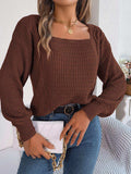 Square Neck Mixed Knit Sweater - Trendsi - Flyclothing LLC