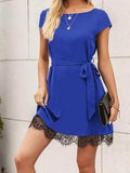 Lace Detail Tied Cap Sleeve Mini Dress - Trendsi - Flyclothing LLC