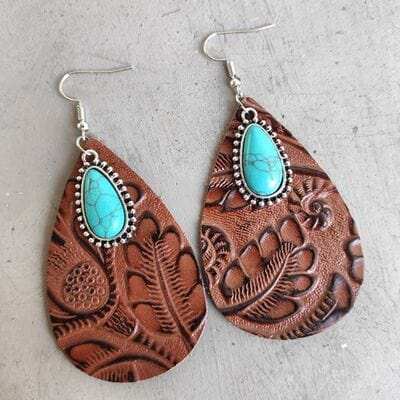 Artificial Turquoise Teardrop Earrings - Trendsi - Flyclothing LLC