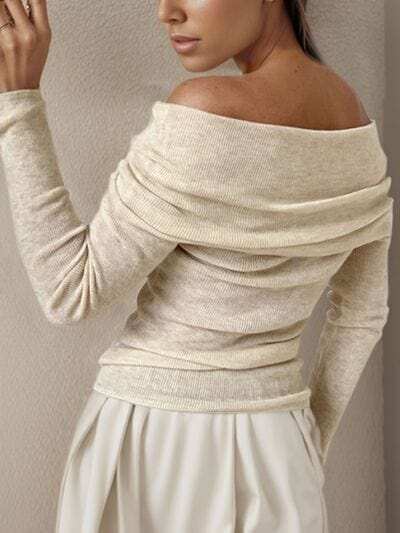 Off-Shoulder Long Sleeve Sweater - Trendsi - Flyclothing LLC