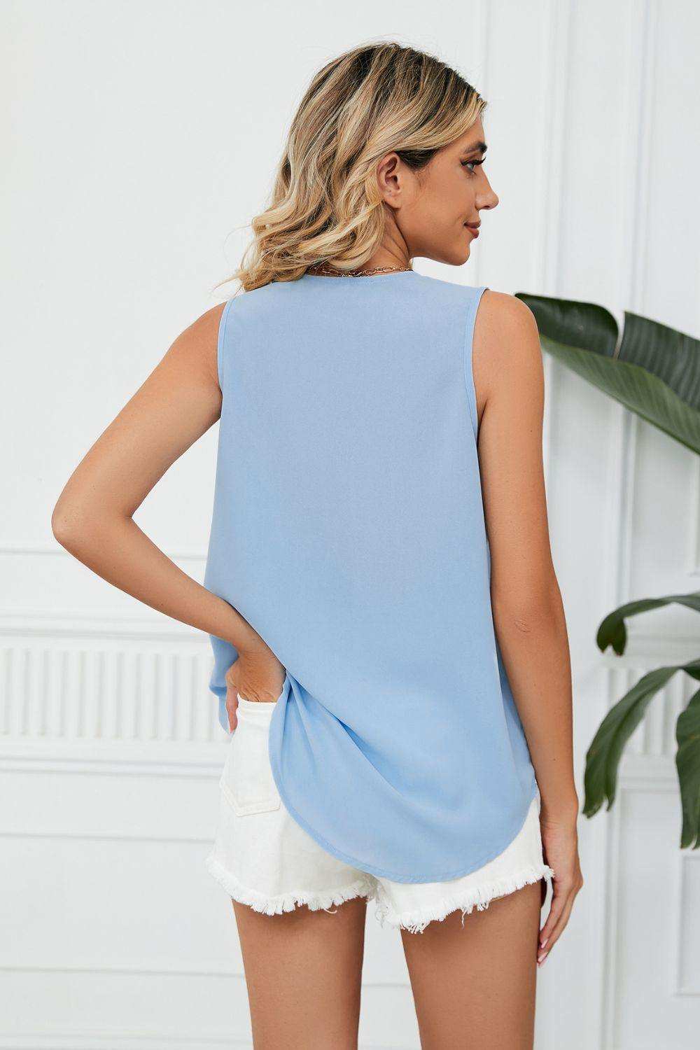 Contrast Trim Plunge Sleeveless Blouse - Trendsi - Flyclothing LLC