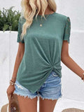 Lace Detail Short Sleeve Round Neck T-Shirt - Trendsi - Flyclothing LLC