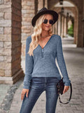 Half-Zip V-Neck Long Sleeve Top - Trendsi - Flyclothing LLC