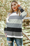 Plus Size Striped Slit Long Sleeve T-Shirt - Trendsi - Flyclothing LLC