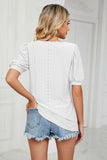 Eyelet Puff Sleeve Round Neck Top - Trendsi - Flyclothing LLC