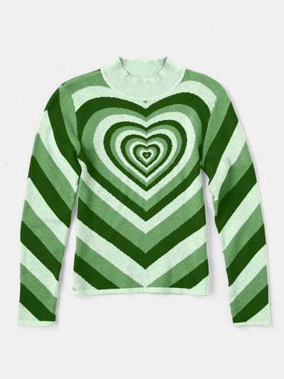 Heart Mock Neck Long Sleeve Sweater - Trendsi - Flyclothing LLC