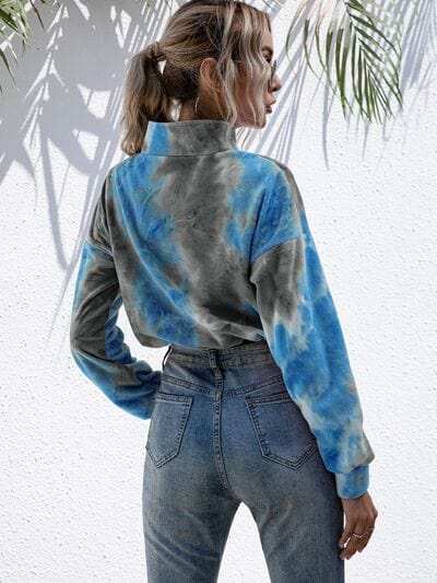 Tie-Dye Quarter Zip Dropped Shoulder Sweatshirt - Trendsi - Flyclothing LLC