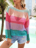 Color Block Openwork Boat Neck Cover Up - Trendsi - Flyclothing LLC