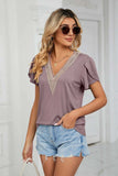 Contrast Trim Petal Sleeve V-Neck Top - Trendsi - Flyclothing LLC
