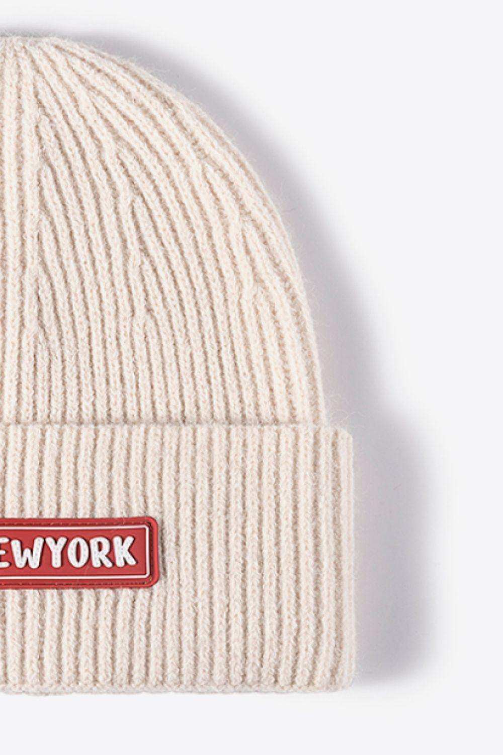 NEWYORK Patch Rib-Knit Cuffed Beanie - Trendsi - Flyclothing LLC