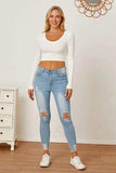 Round Neck Long Sleeve Cropped T-Shirt - Trendsi - Flyclothing LLC