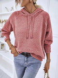 Texture Drawstring Long Sleeve Hooded Sweater - Trendsi - Flyclothing LLC
