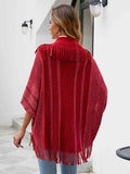 Fringe Detail Open Front Poncho - Trendsi - Flyclothing LLC