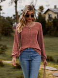 Round Neck Button-Down Long Sleeve Tee - Trendsi - Flyclothing LLC