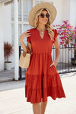 Ruched Notched Cap Sleeve Dress - Trendsi - Flyclothing LLC