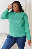 Double Take Ruffle Shoulder Long Sleeve T-Shirt - Trendsi - Flyclothing LLC