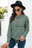 Striped Half-Button Dropped Shoulder Hoodie - Trendsi - Flyclothing LLC