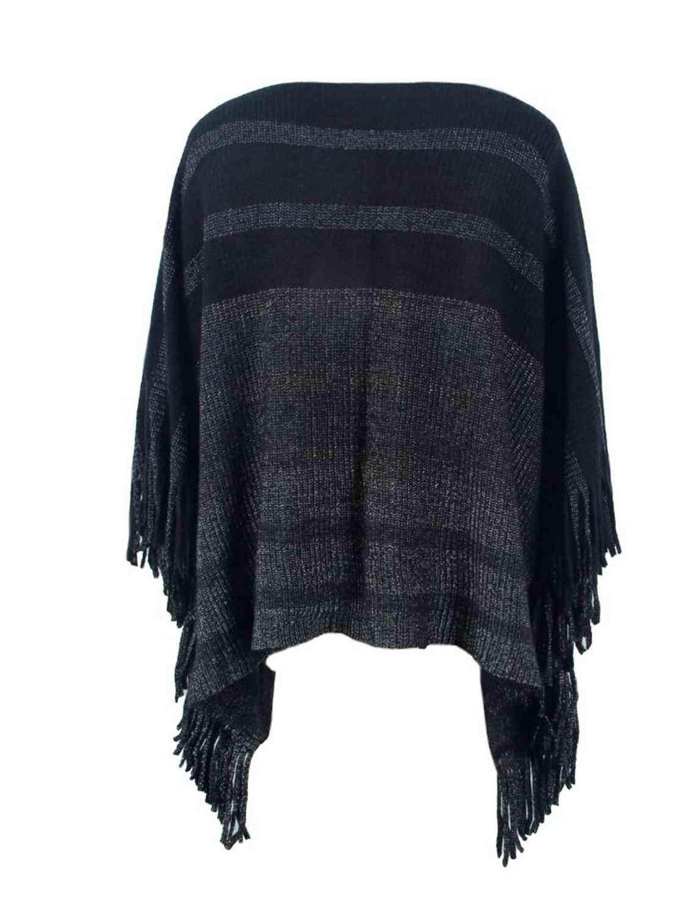 Striped Boat Neck Poncho with Fringes - Trendsi - Flyclothing LLC