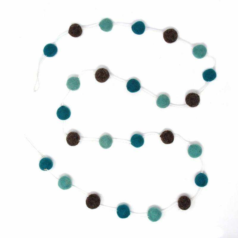 Hand Crafted Felt from Nepal: Pom Pom Garlands, Grey/Blue - Global Groove Direct - Flyclothing LLC