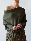 Full Size Boat Neck Batwing Sleeve Knit Top - Trendsi - Flyclothing LLC