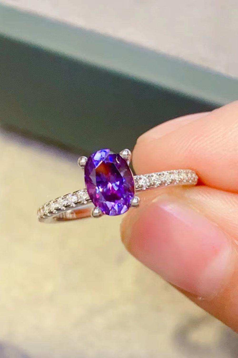 1 Carat Purple Moissanite 4-Prong Ring - Trendsi - Flyclothing LLC