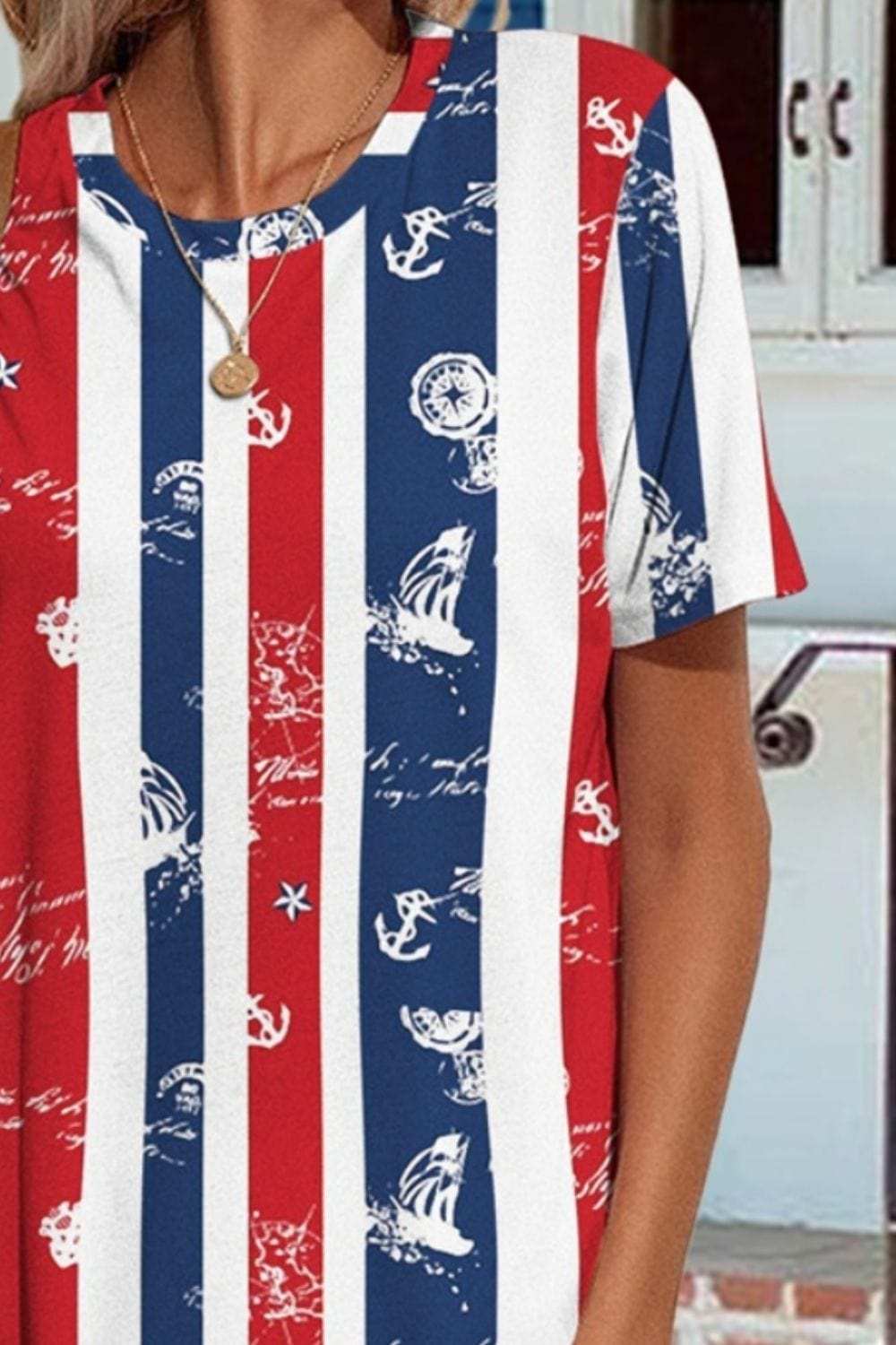 Pocketed Striped Round Neck Short Sleeve Dress - Trendsi - Flyclothing LLC