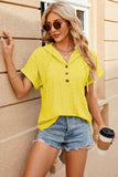 Eyelet Drawstring Hooded Short Sleeve Blouse - Trendsi - Flyclothing LLC