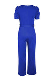 Belted Puff Sleeve V-Neck Jumpsuit - Trendsi - Flyclothing LLC