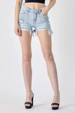 RISEN Frayed Hem Denim Shorts with Fringe Detail Pockets - Trendsi - Flyclothing LLC