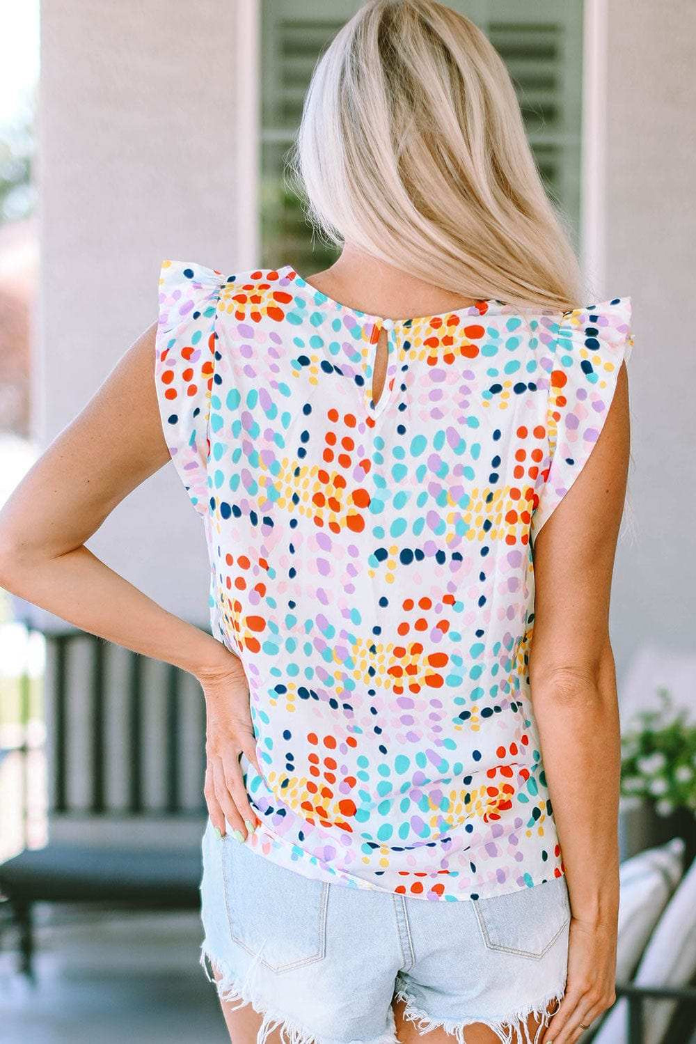 Ruffled Printed Round Neck Blouse - Trendsi - Flyclothing LLC