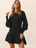 Round Neck Lantern Sleeve Sweater Dress - Trendsi - Flyclothing LLC