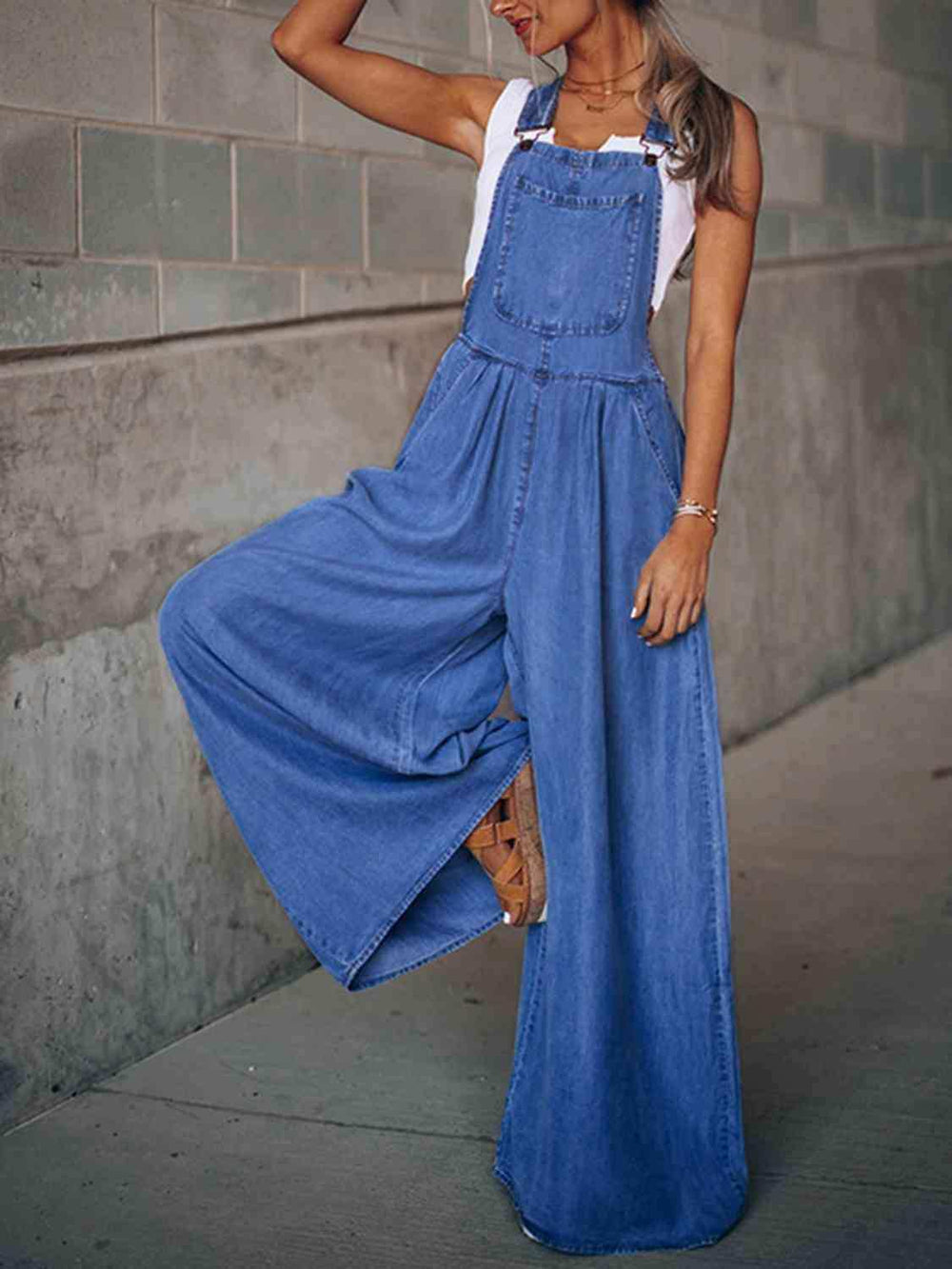 Wide Leg Denim Overalls - Trendsi - Flyclothing LLC