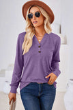 V-Neck Buttoned Long Sleeve Blouse - Trendsi - Flyclothing LLC
