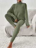 Ribbed Turtleneck Top and Pants Set - Trendsi - Flyclothing LLC