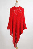 Fringe Openwork Surplice Cape Sleeve Poncho - Trendsi - Flyclothing LLC