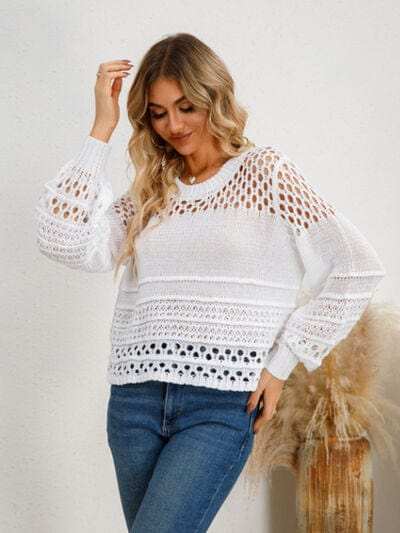 Cutout Round Neck Knit Top - Trendsi - Flyclothing LLC