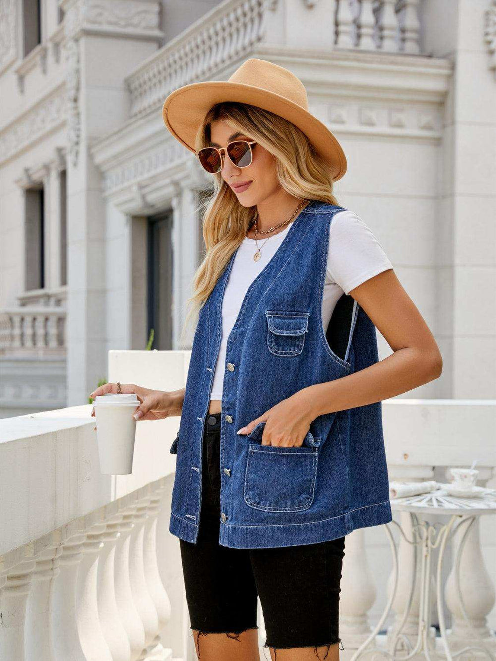 Button Down Denim Vest - Trendsi - Flyclothing LLC