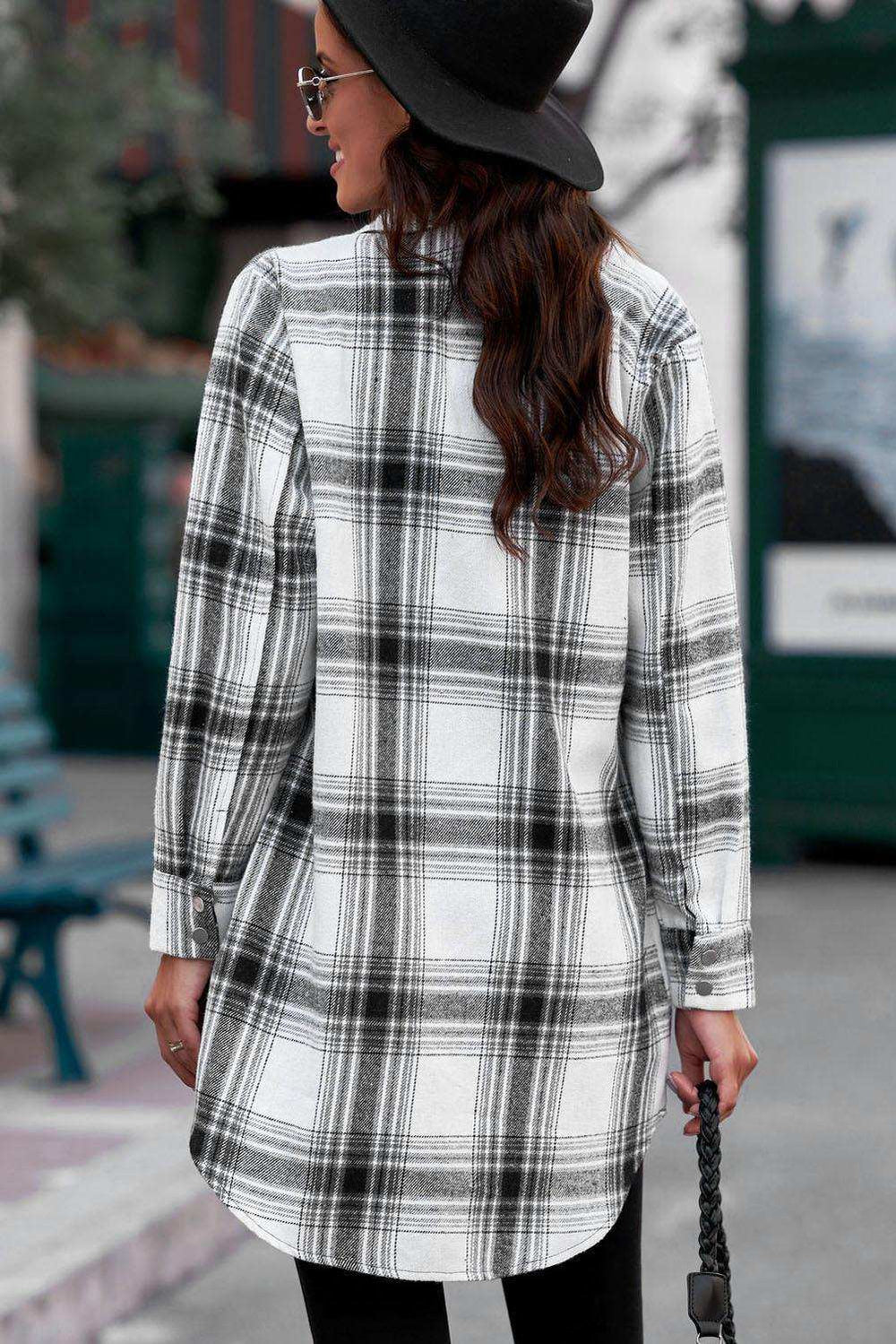 Plaid Button-Up Longline Shirt Jacket - Trendsi - Flyclothing LLC