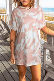 Tie-Dye Round Neck Short Sleeve Tunic Tee - Trendsi - Flyclothing LLC