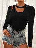 Cutout Long Sleeve Round Neck Top - Trendsi - Flyclothing LLC