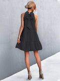 Tie Back Mock Neck Tiered Dress - Trendsi - Flyclothing LLC
