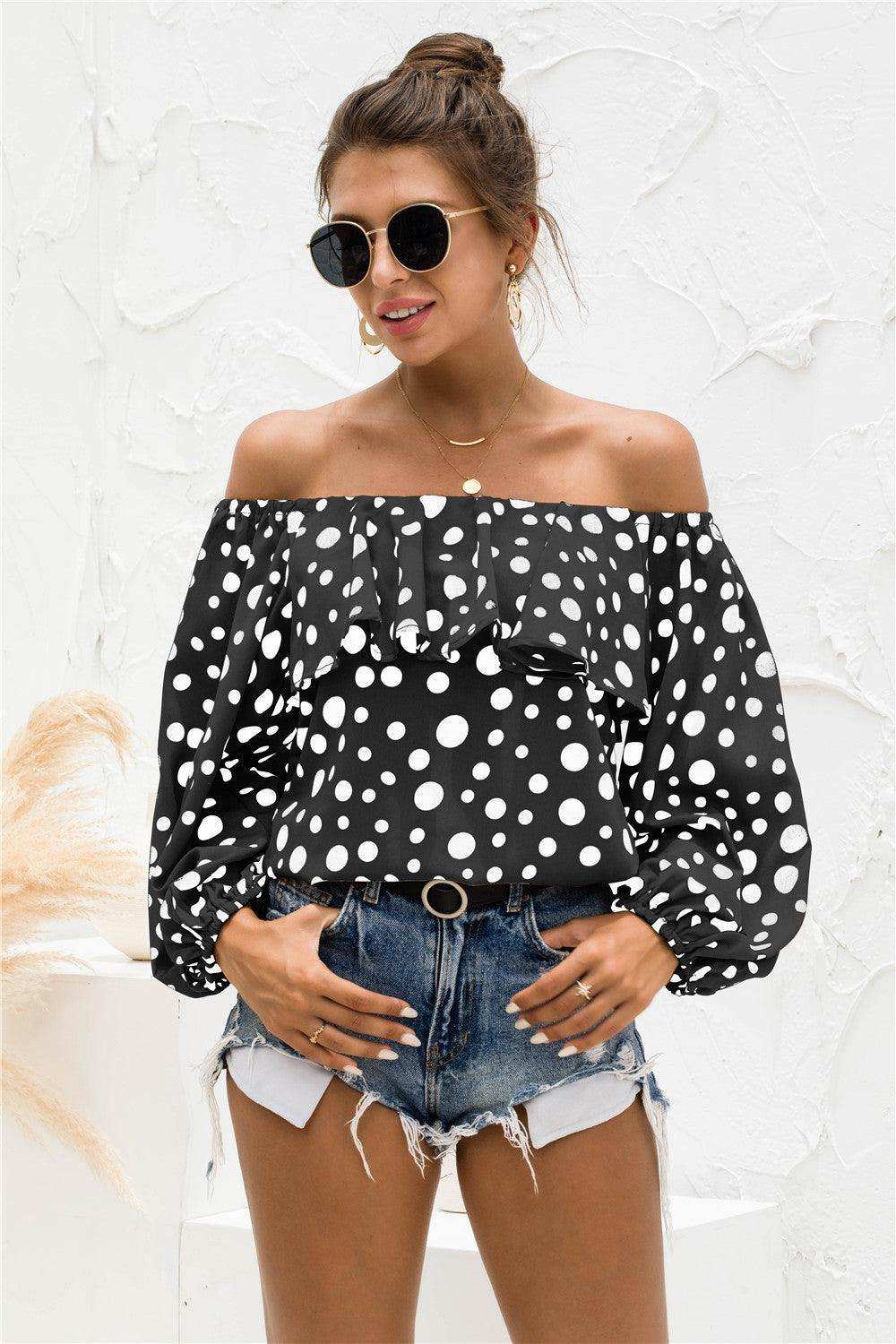 Polka Dot Off-Shoulder Layered Blouse - Trendsi - Flyclothing LLC