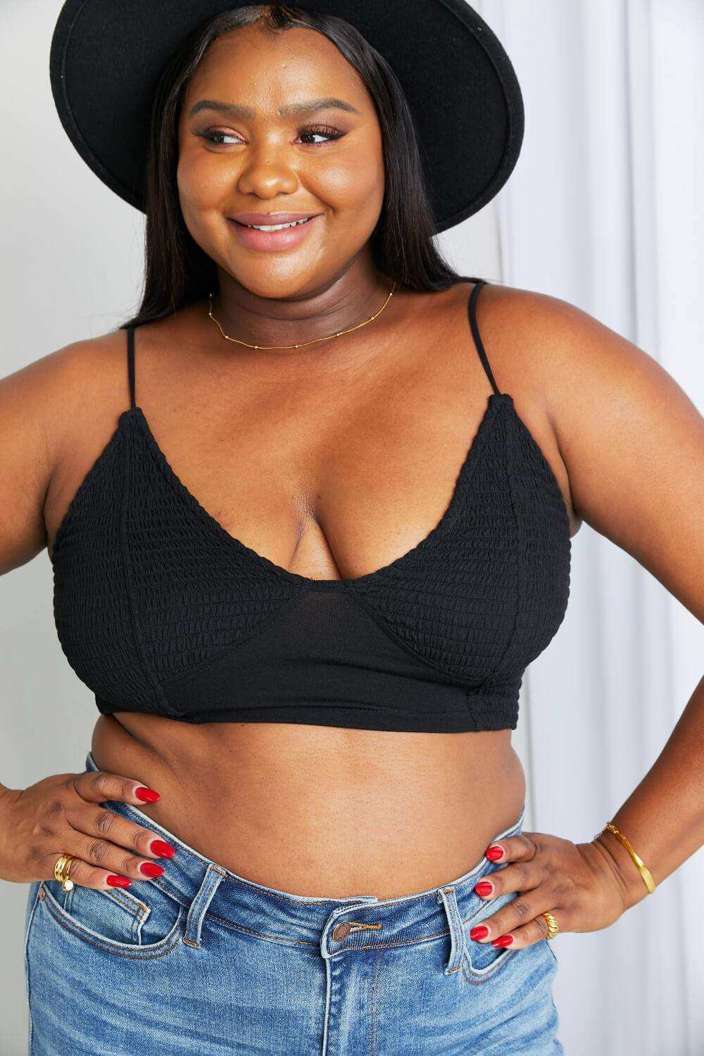 Zenana Full Size Textured Spaghetti Strap Bralette in Black - Trendsi - Flyclothing LLC