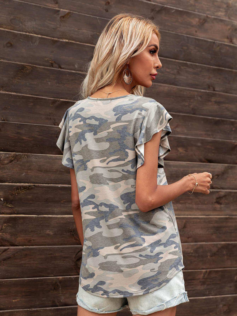 Round Neck Butterfly Sleeve Top - Trendsi - Flyclothing LLC