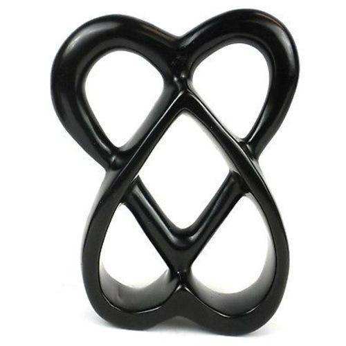 Handcrafted 8-inch Soapstone Connected Hearts Sculpture in Black - Smolart - Smolart - Flyclothing LLC
