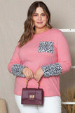 Plus Size Leopard Round Neck Long Sleeve T-Shirt - Trendsi - Flyclothing LLC