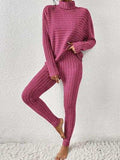Ribbed Turtleneck Top and Pants Set - Trendsi - Flyclothing LLC