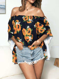 Floral Print Off-Shoulder Flounce Sleeve Blouse - Trendsi - Flyclothing LLC