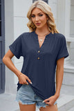 Eyelet Notched Short Sleeve T-Shirt - Trendsi - Flyclothing LLC